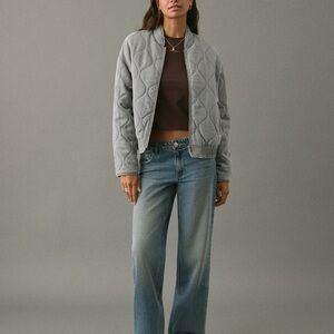 Mango Quilted Denim Jacket Size M NWT